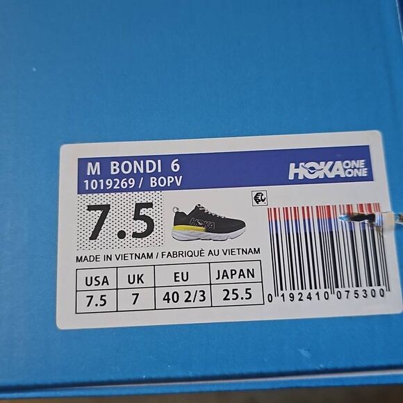 Hoka MEN\'S Hoka One One Bondi 6 black white Mesh. Size 7.5 New in box main image 6